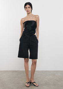 Textured Satin Scarf Top | Black