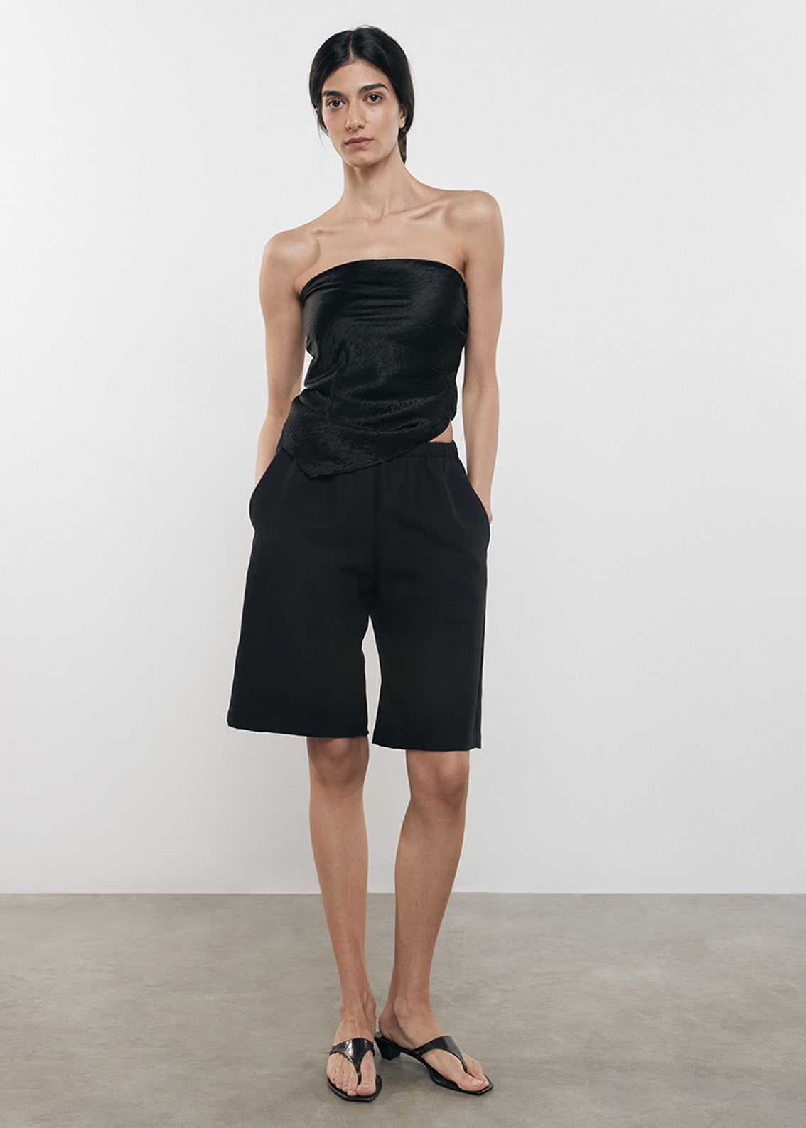 Textured Satin Scarf Top | Black