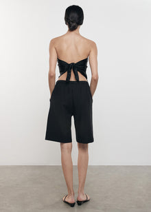 Textured Satin Scarf Top | Black