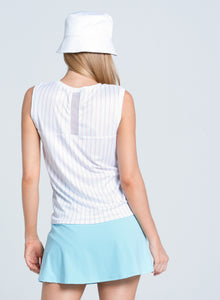 Retro Stripe Twist Front Tank | White