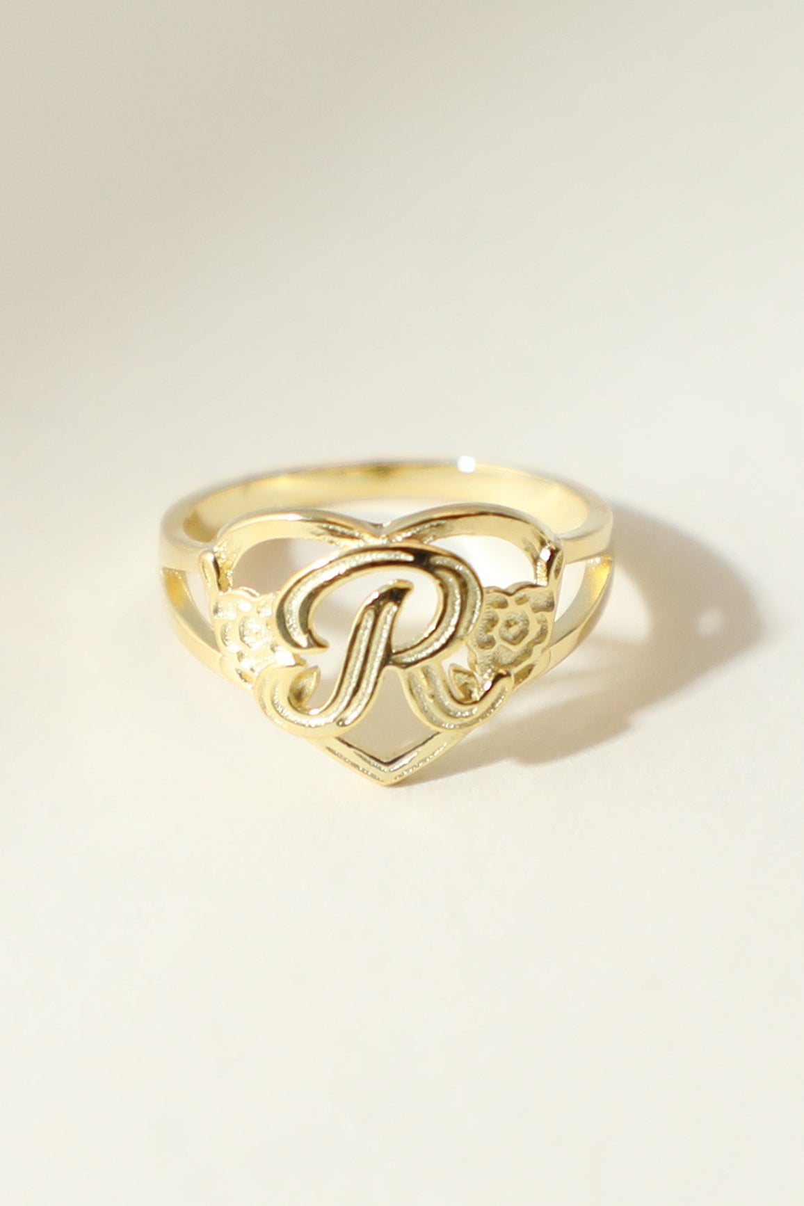 The Gold Cutout Flower Heart Letter Ring | 18Kt Gold Vermeil