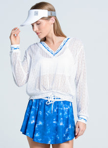 Shibori Stripe Lace Pullover | White