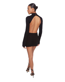 Cable Knit Backless Turtleneck Dress | Black