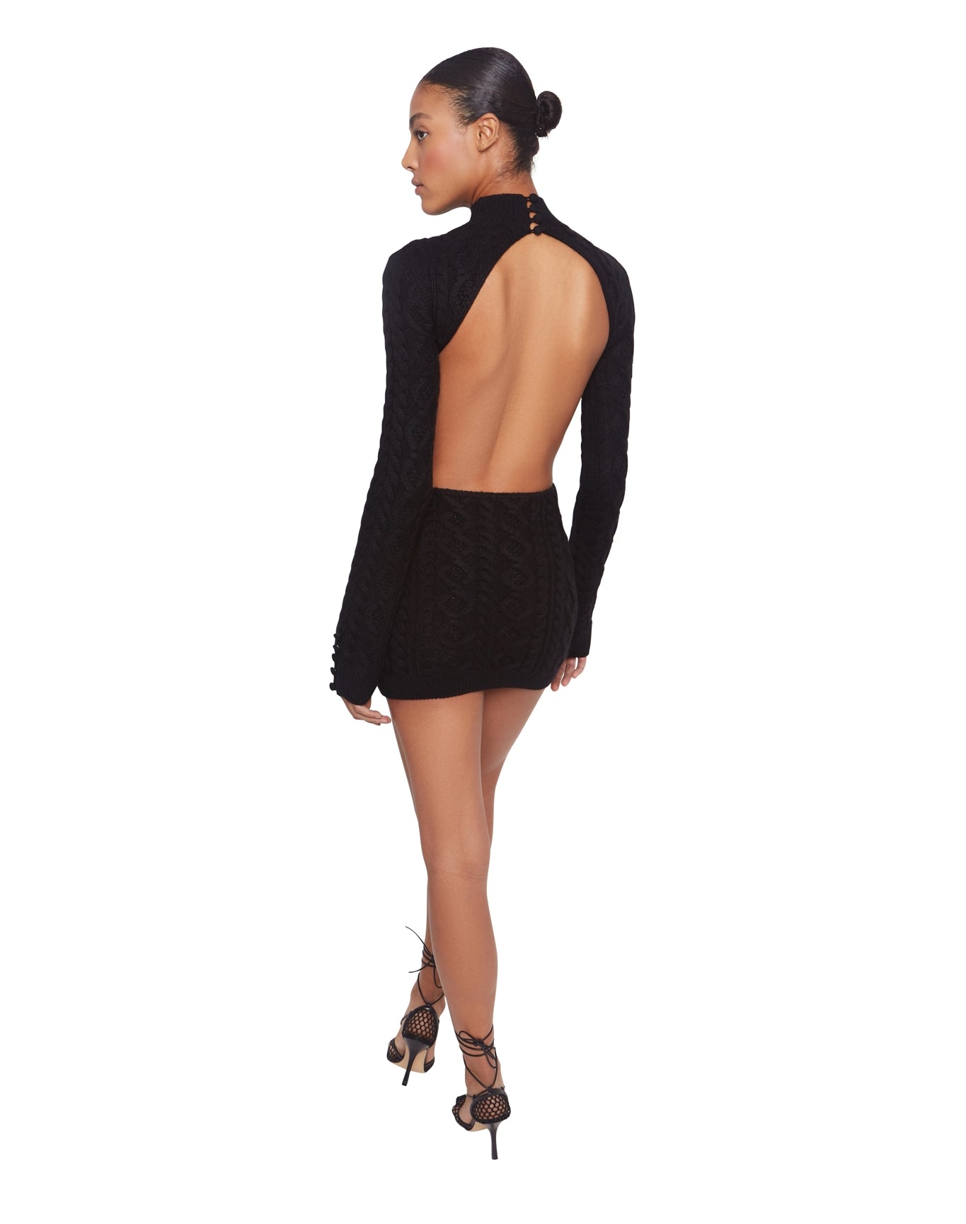 Cable Knit Backless Turtleneck Dress | Black