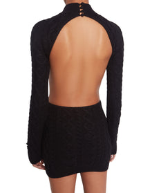 Cable Knit Backless Turtleneck Dress | Black