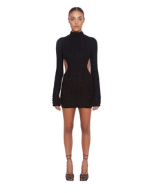 Cable Knit Backless Turtleneck Dress | Black