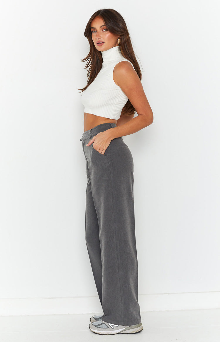 Cabo Straight Leg High Waisted Tailored Pant | Grey