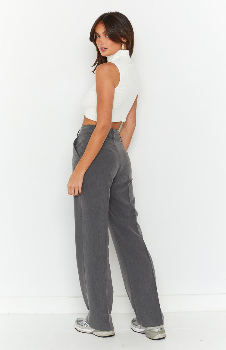 Cabo Straight Leg High Waisted Tailored Pant | Grey