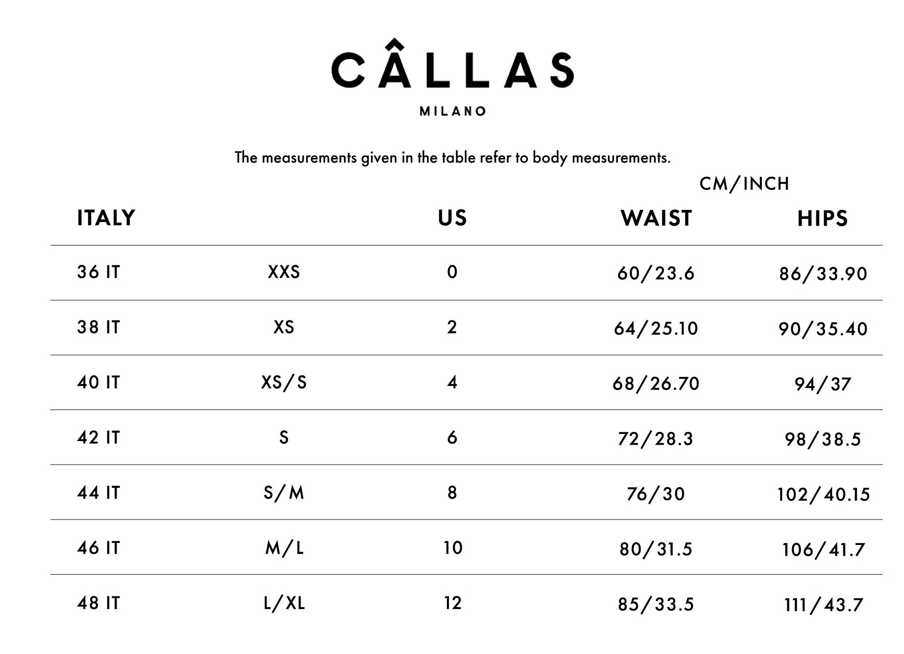 Product size guide