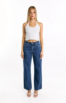Calliope Pinstripe Mid Rise Slouchy Jeans | Mid Wash