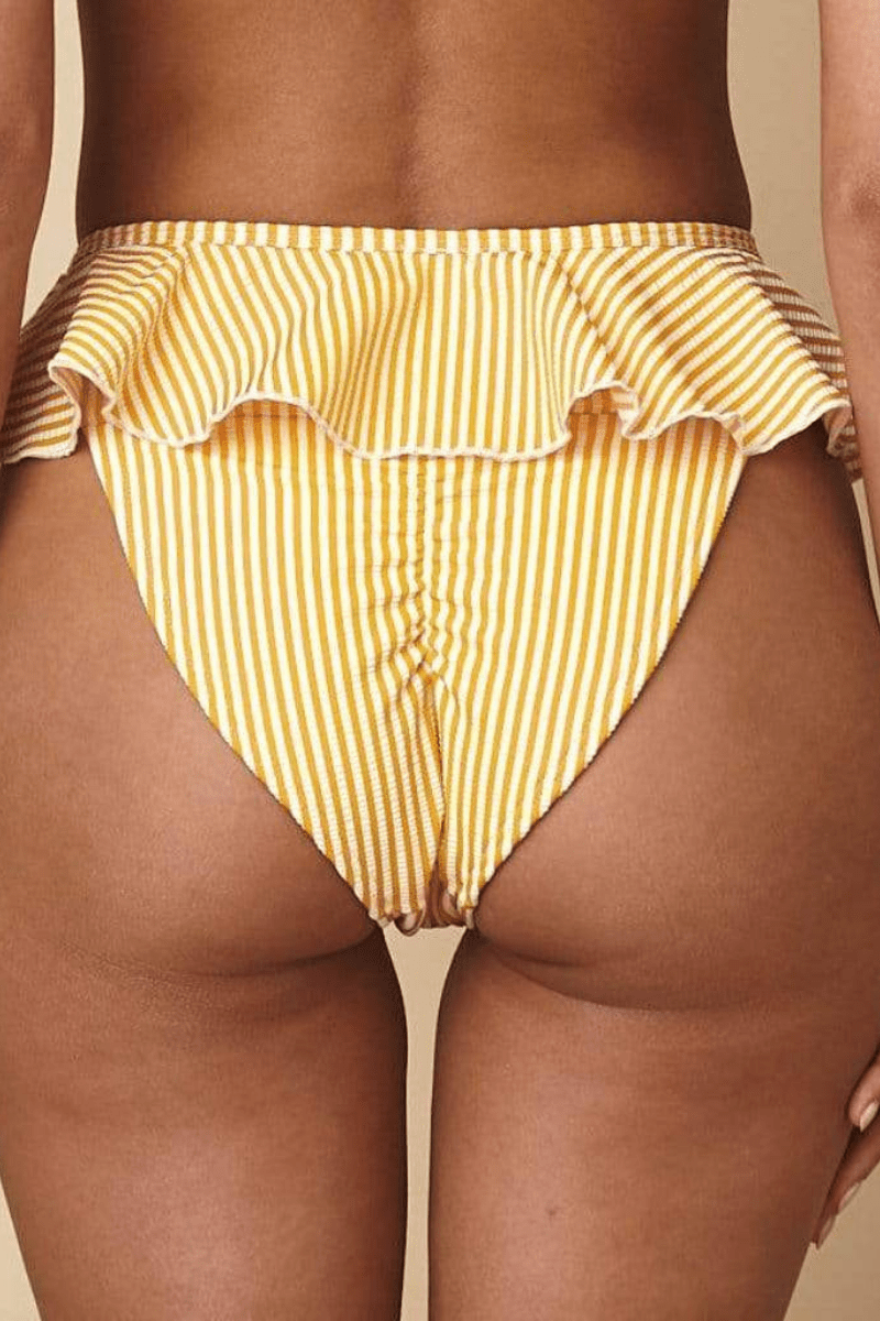Tamarindo Ruffle Bikini Bottom | Canary Stripe
