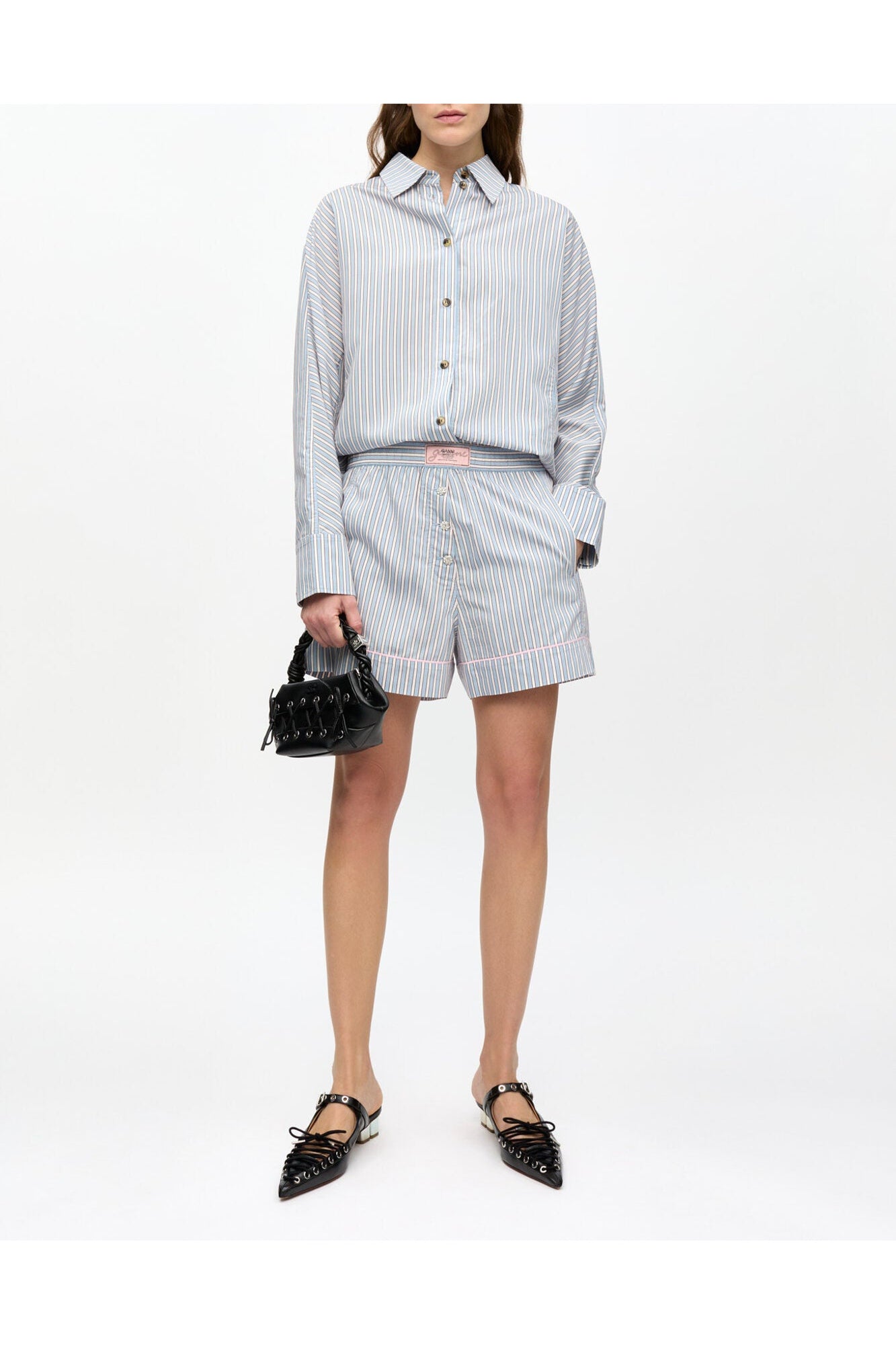 Candy Striped Elasticated Shorts | Soft Chambray