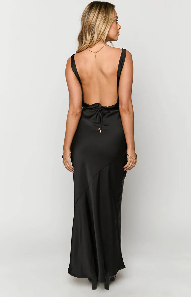 Carnation Satin Maxi Dress | Black