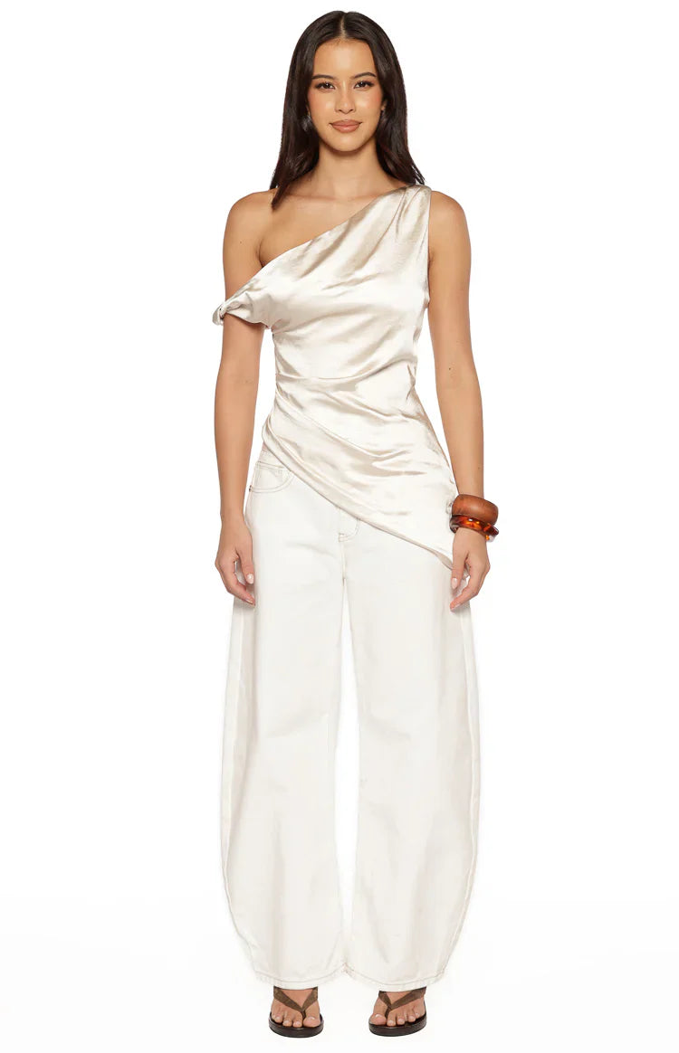 Celine Satin Asymmetric Top | Cream