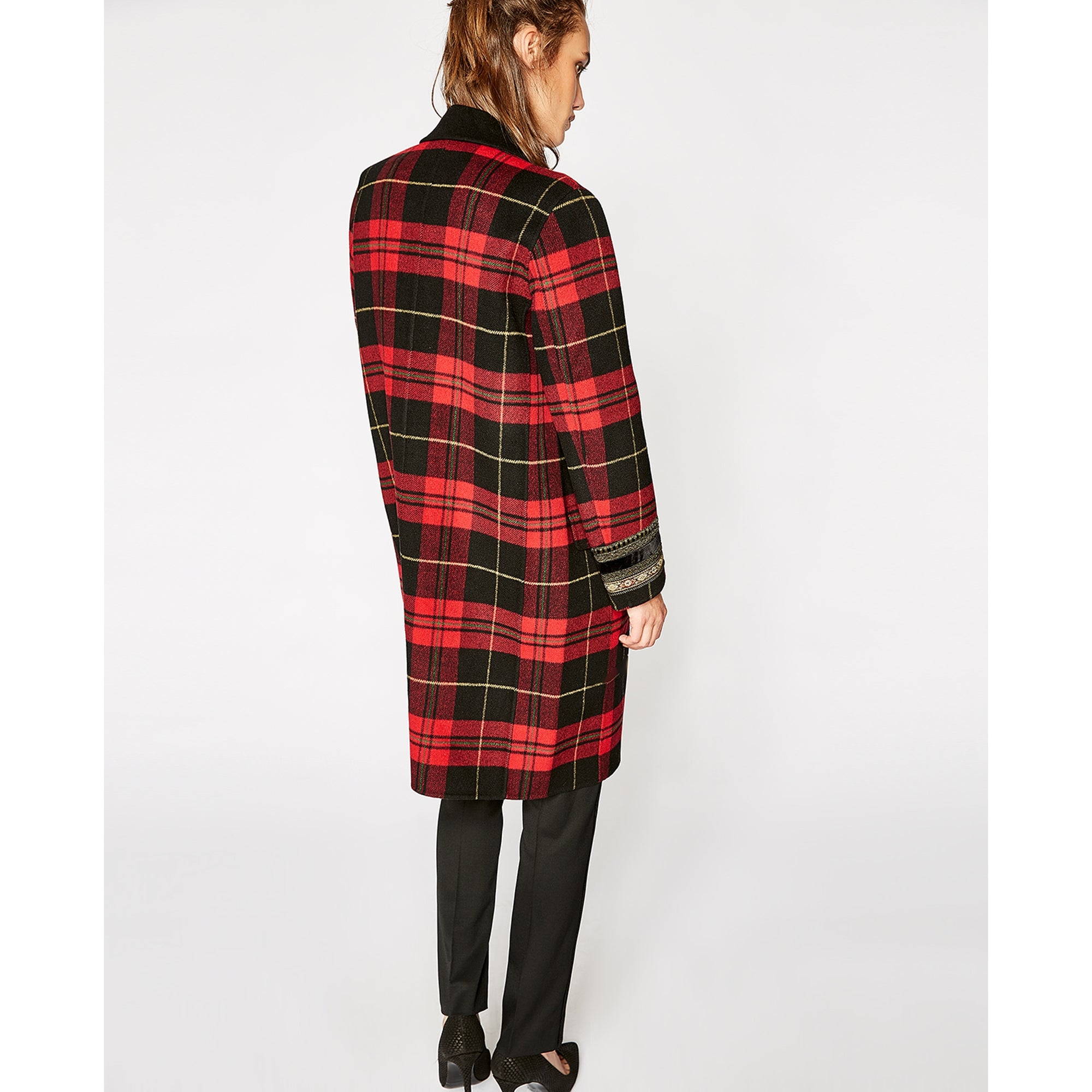 Checked Wool Mix Coat | Women | Black x Red