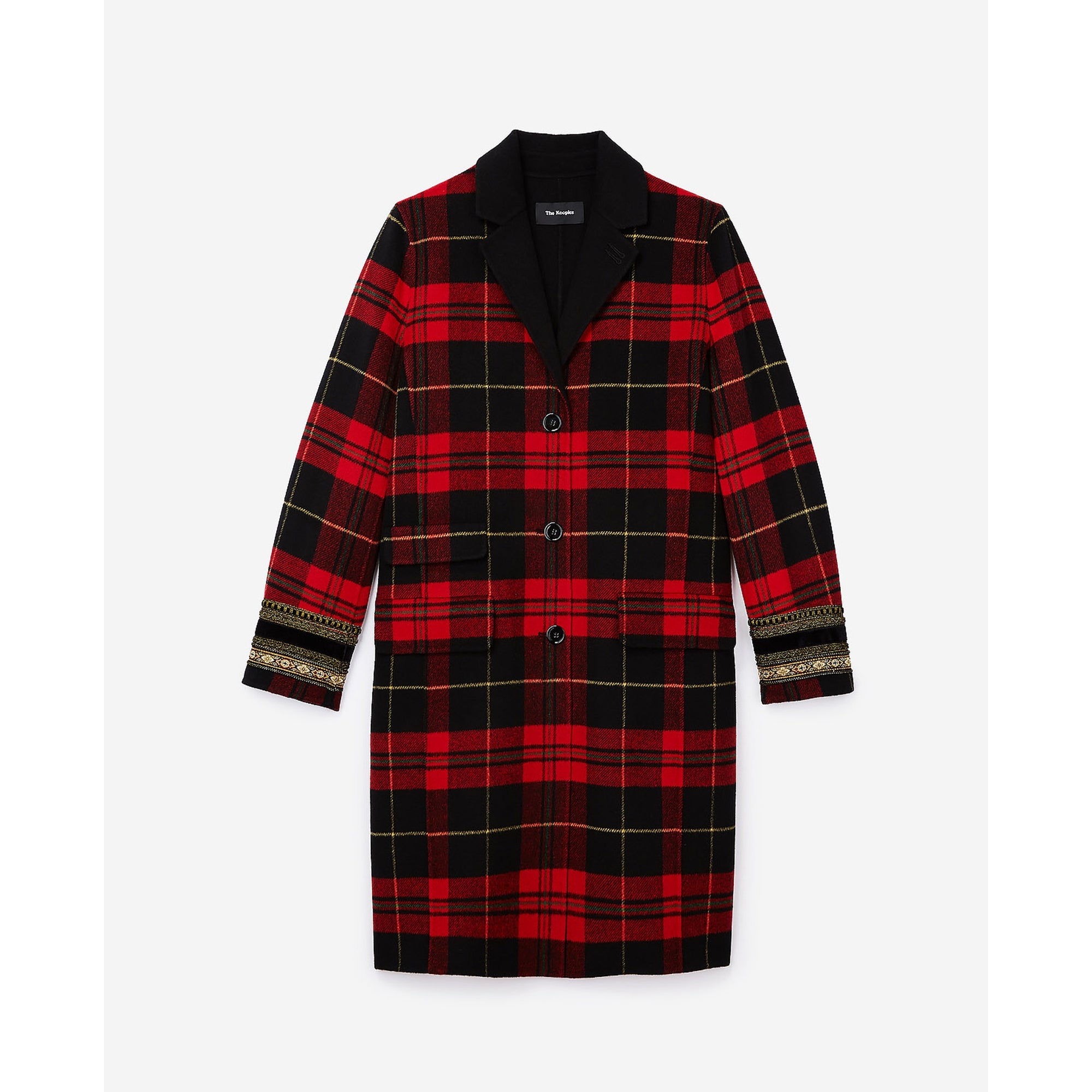 Checked Wool Mix Coat | Women | Black x Red