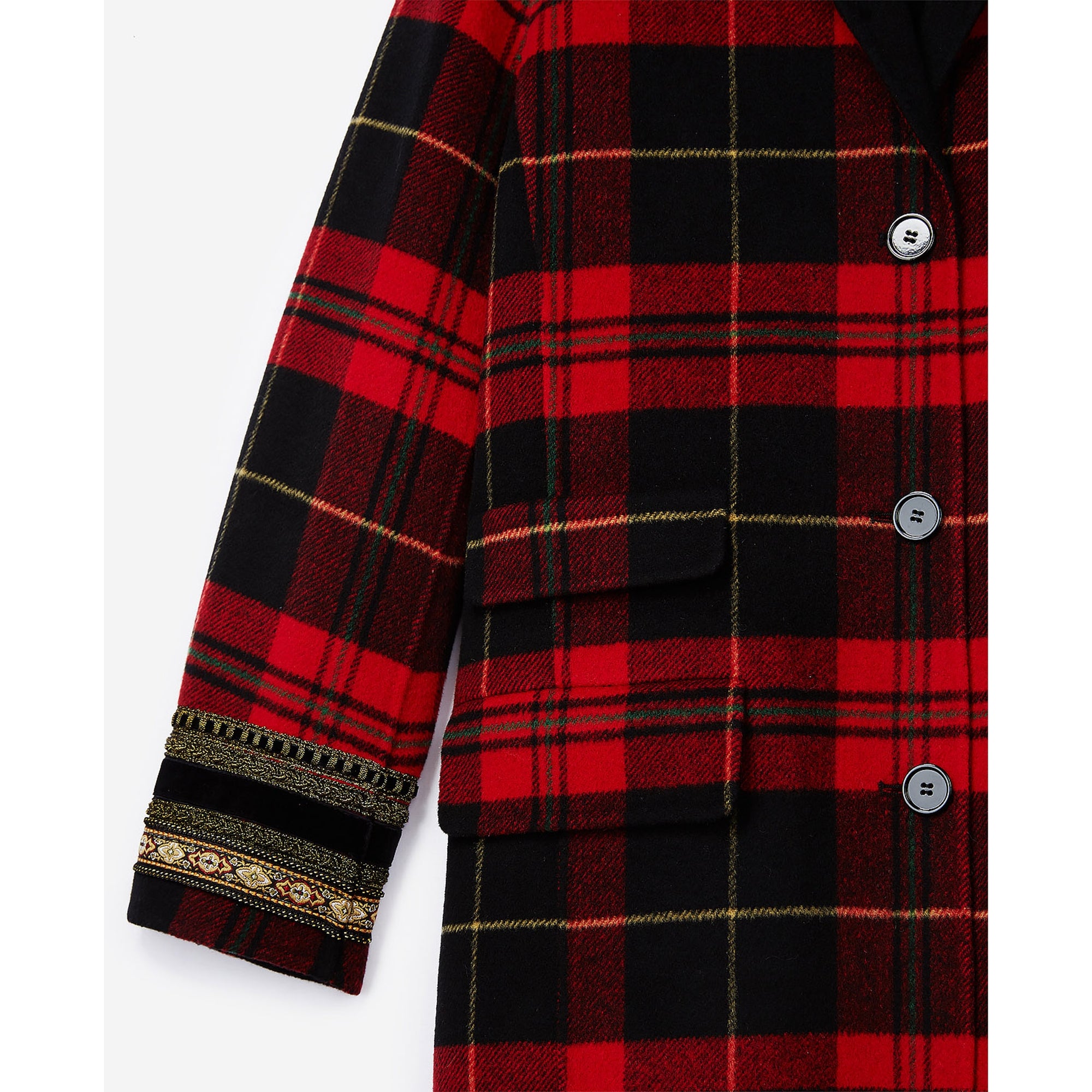 Checked Wool Mix Coat | Women | Black x Red