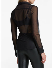 Chic Mesh Button Down Shirt | Black
