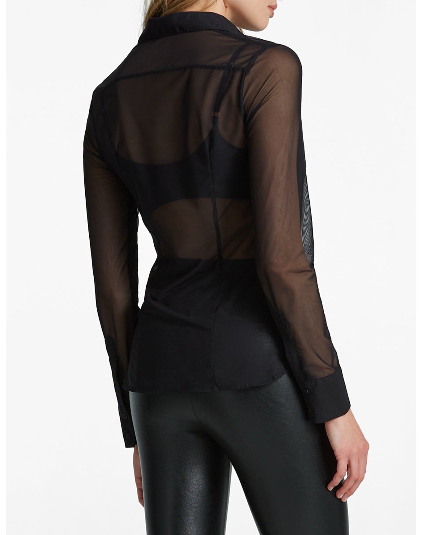 Chic Mesh Button Down Shirt | Black