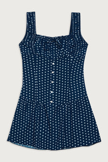 Christa ruffle mini dress sailor dot blue and white