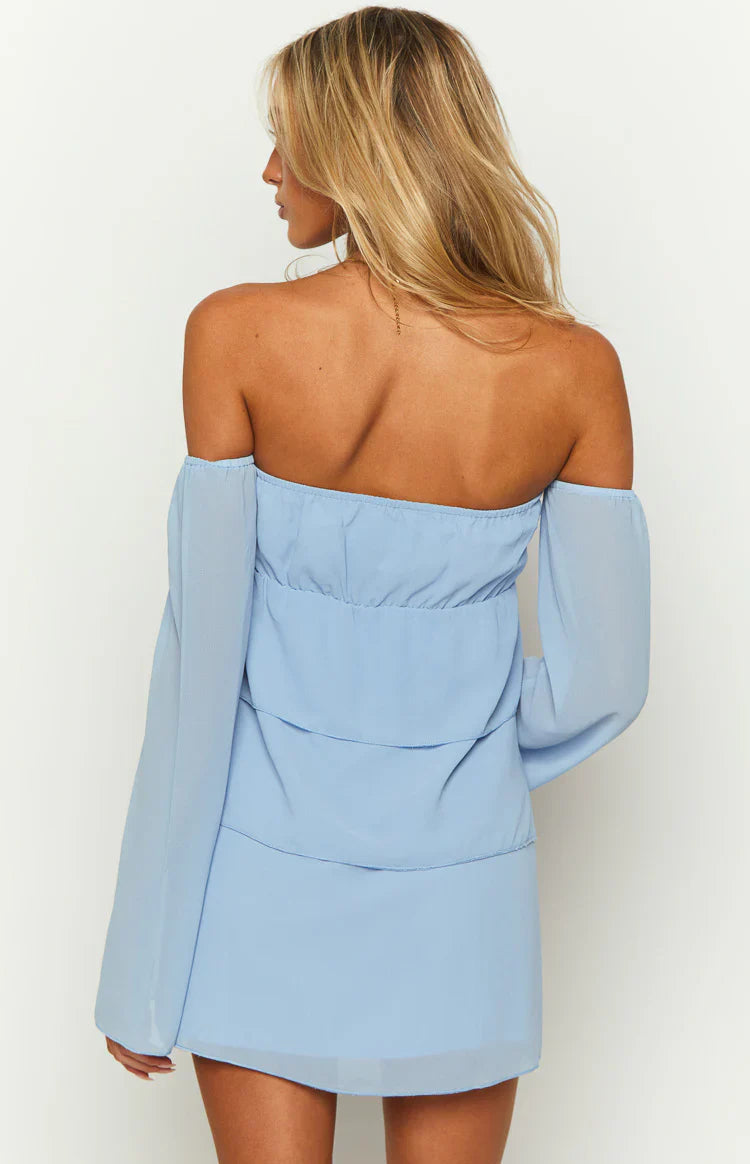 Cindee Off Shoulder Mini Dress | Blue