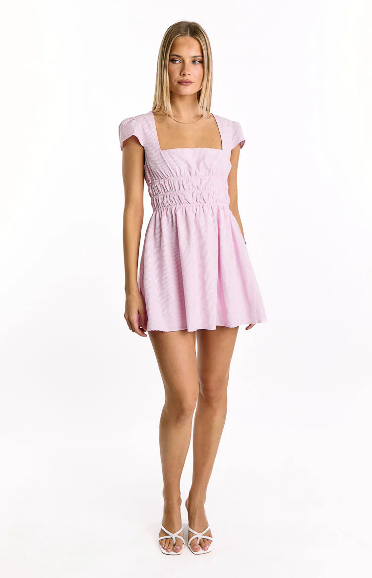 Clairo Cap Sleeve Mini dress | Light Pink Stripe