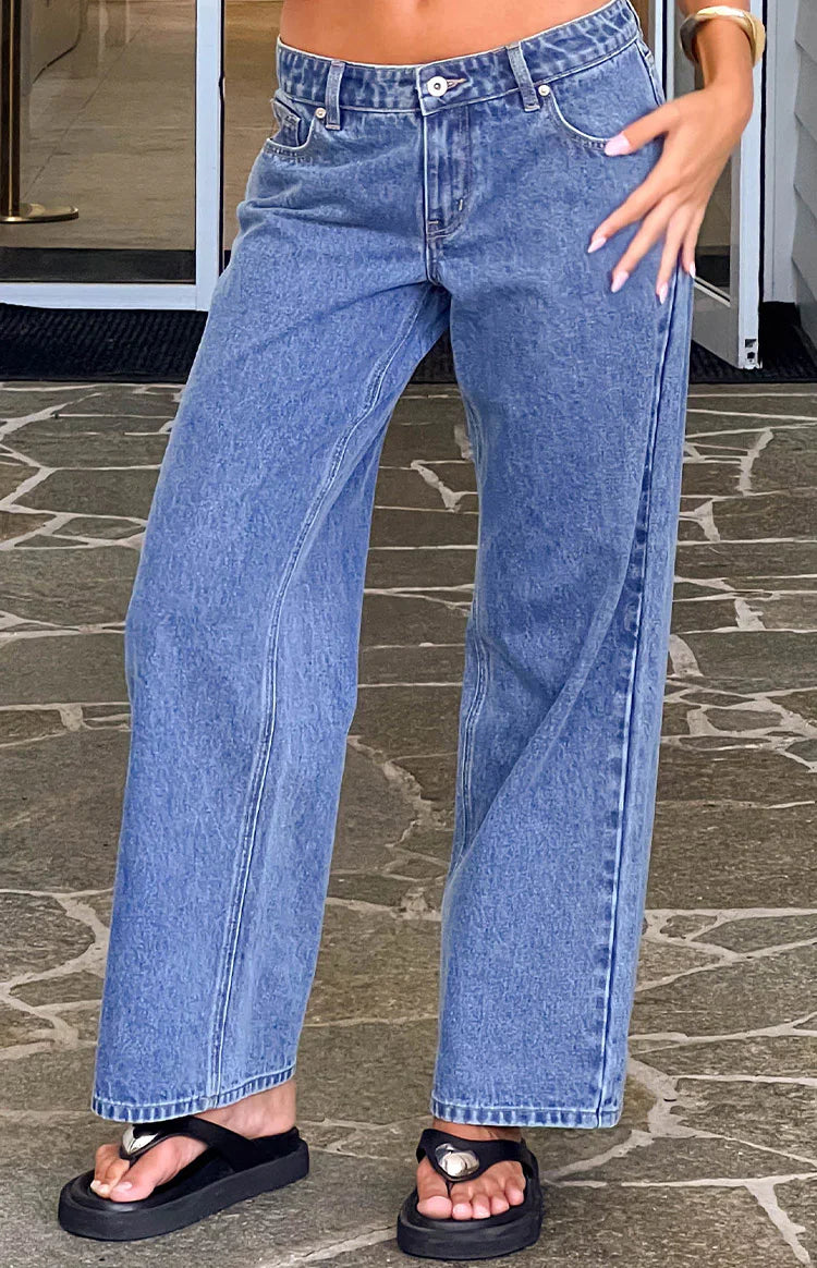 Clara Star Denim Low Rise Jeans | Mid Wash