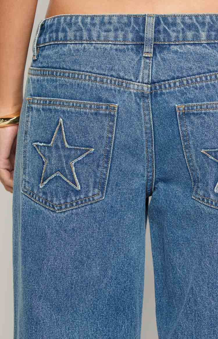 Clara Star Denim Low Rise Jeans | Mid Wash