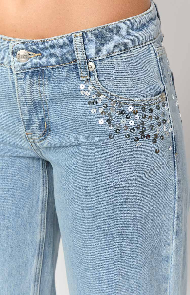 Clara Sequin Denim Low Rise Jeans | Light Wash