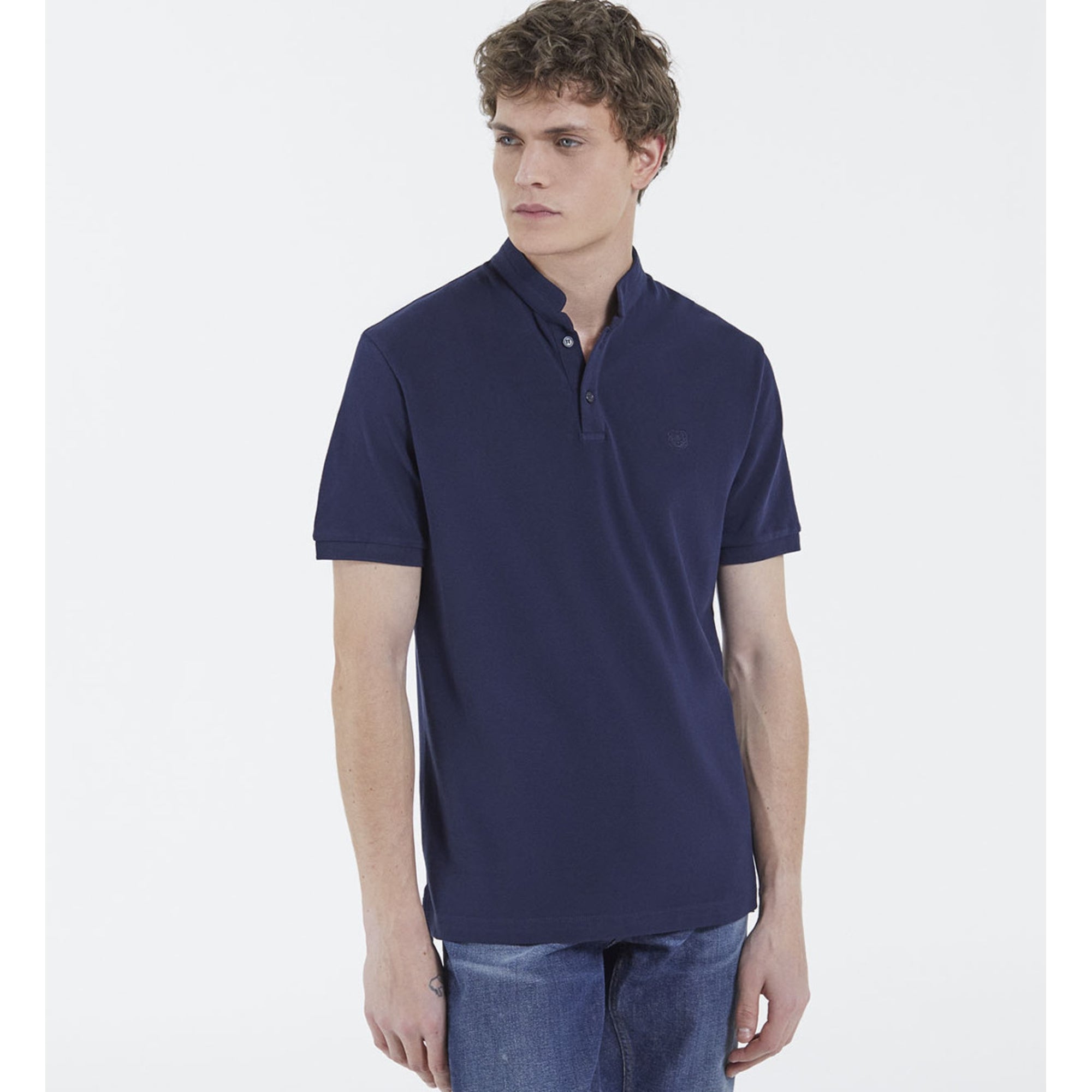 Classic Polo With Officer Collar | Men | Navy