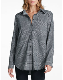 Classic Printed Oversized Button Down Shirt | Houndstooth Plaid