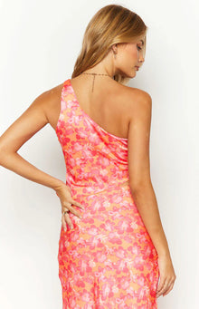 Claudi Satin One Shoulder Top | Orange And Pink