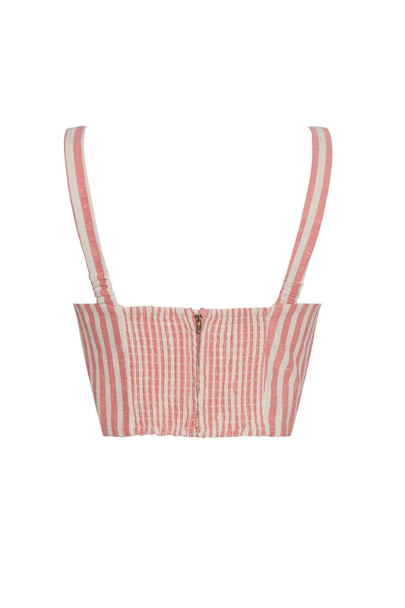 Claudine Top | Ivory Pink Stripe Seersucker