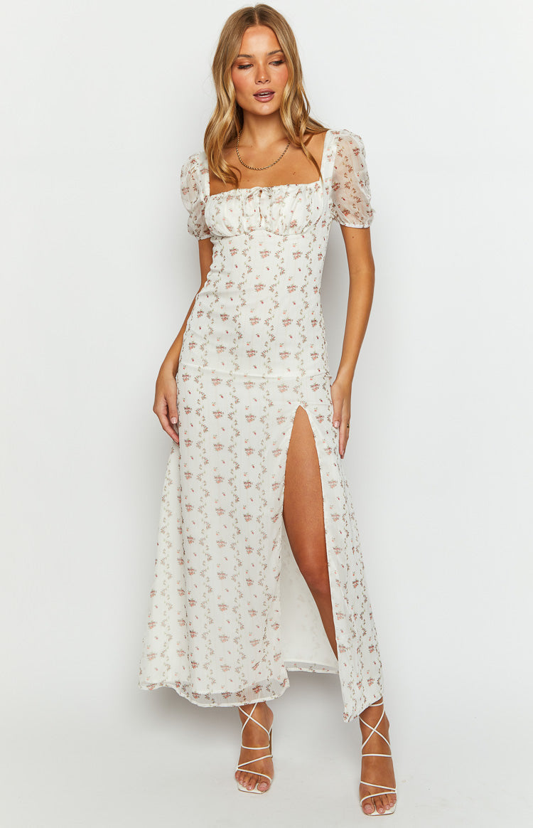 Clydie Floral Cap Sleeve Midi Dress | White