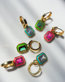 Bezel Huggies | Turquoise/Cubic Zirconia | Gold