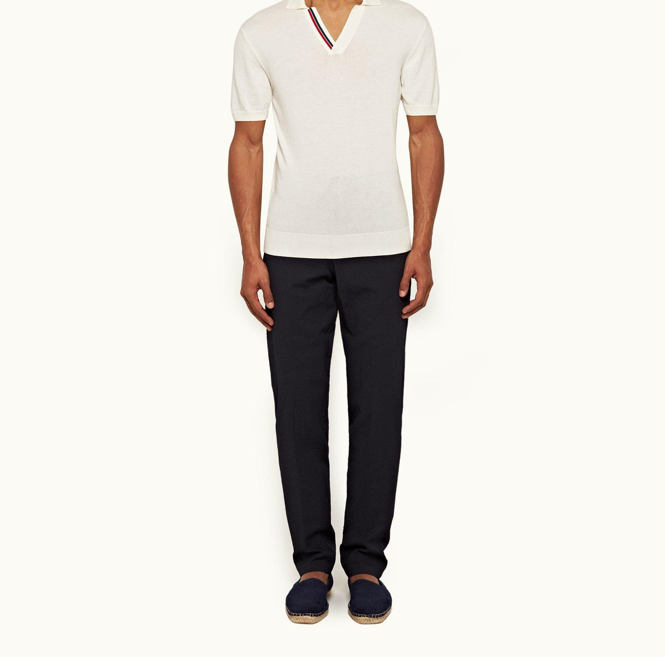Cornell Tapered Leg Seersucker Trousers | Night Iris