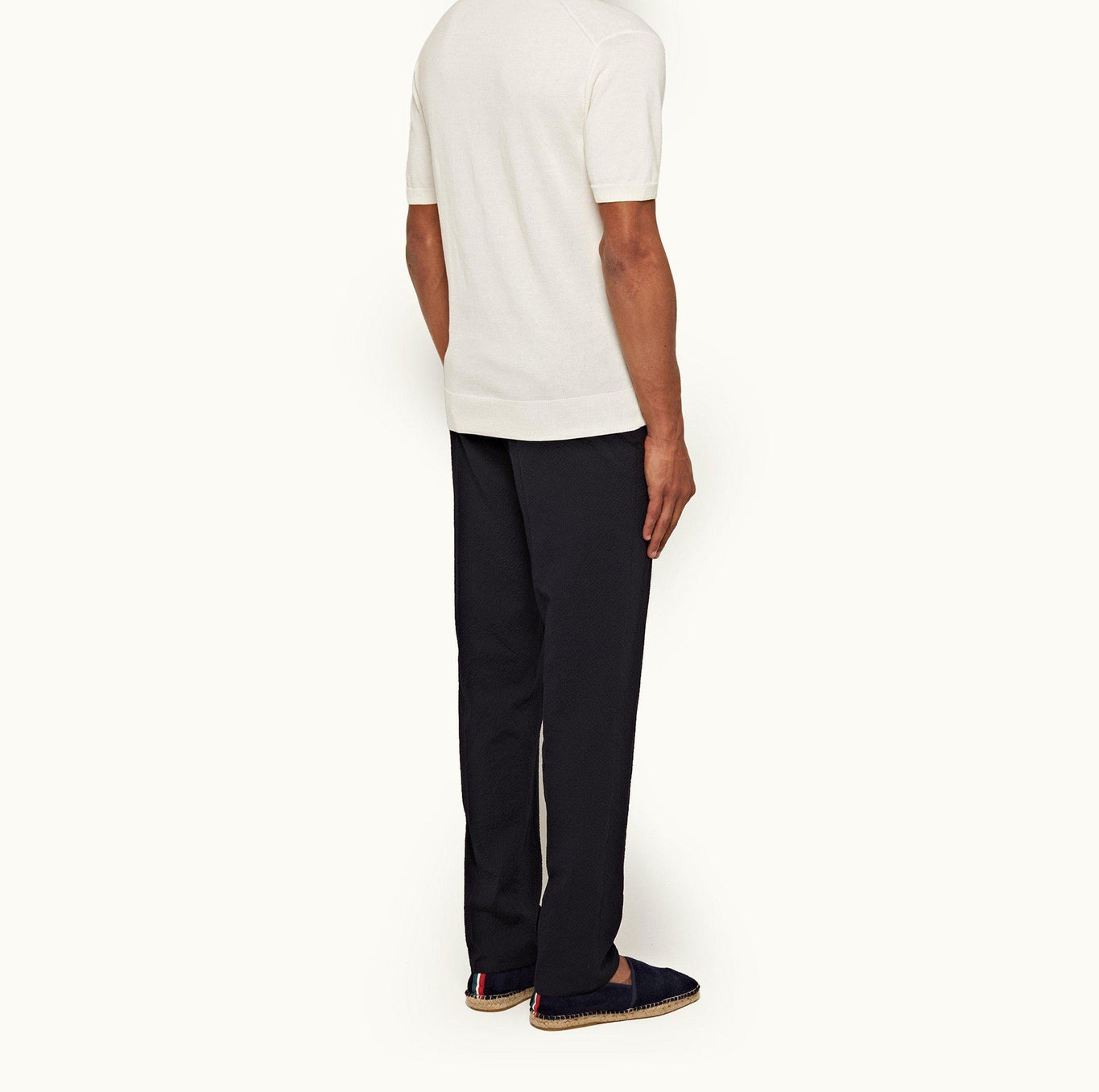 Cornell Tapered Leg Seersucker Trousers | Night Iris
