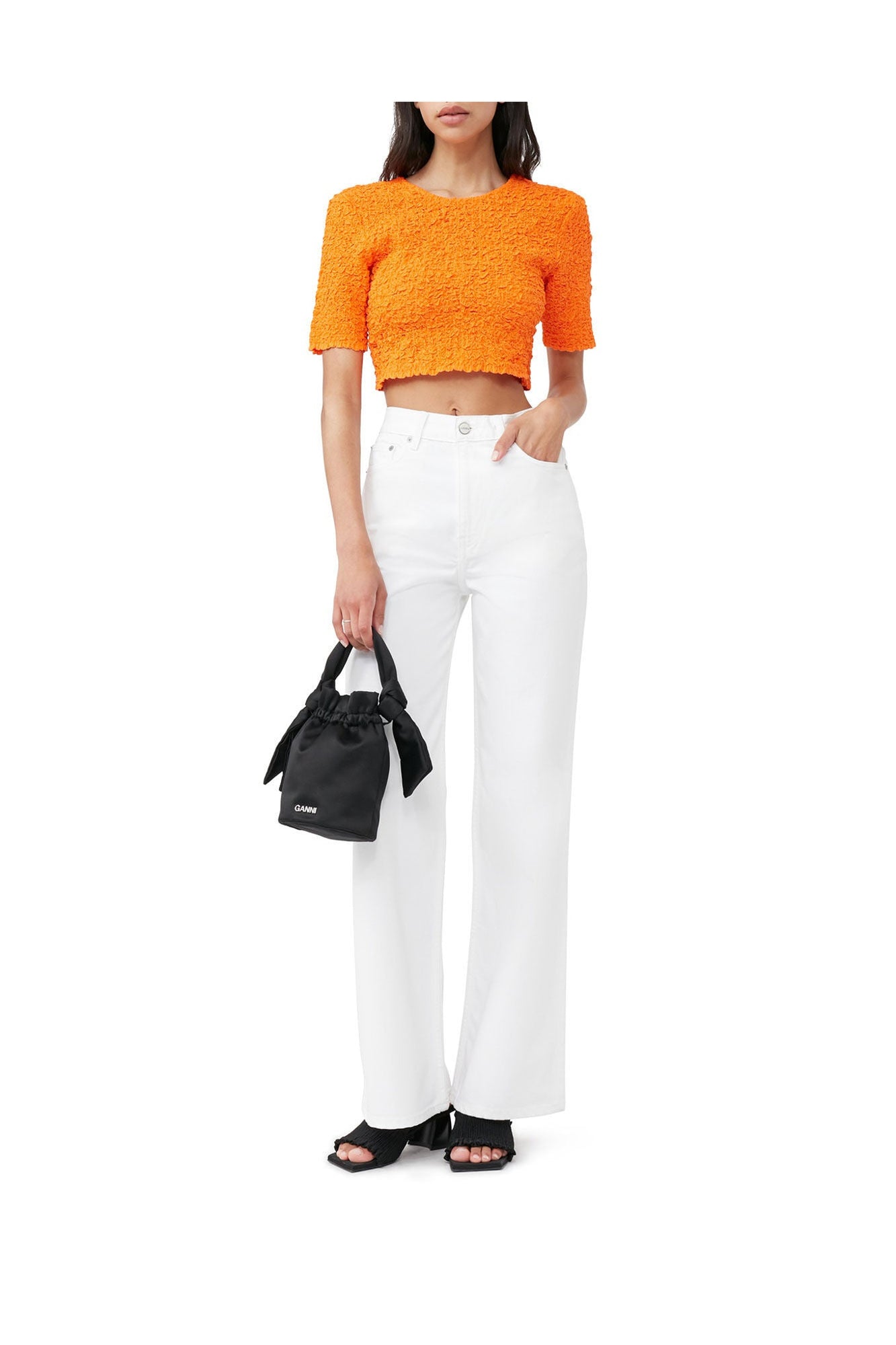 Cotton Poplin Cropped Smock Top | Vibrant Orange
