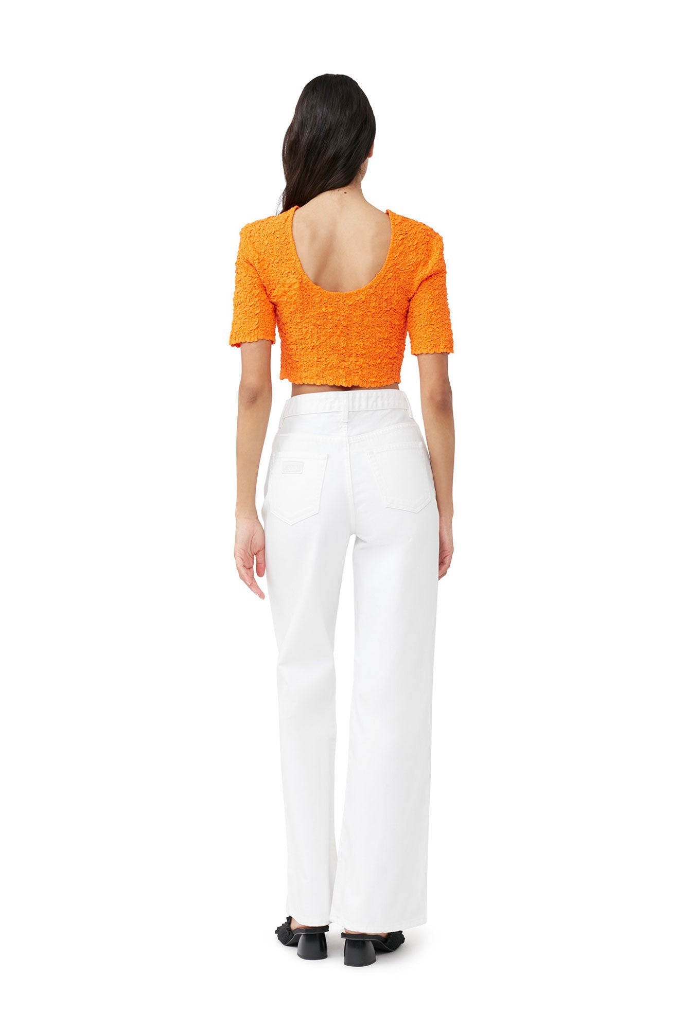 Cotton Poplin Cropped Smock Top | Vibrant Orange