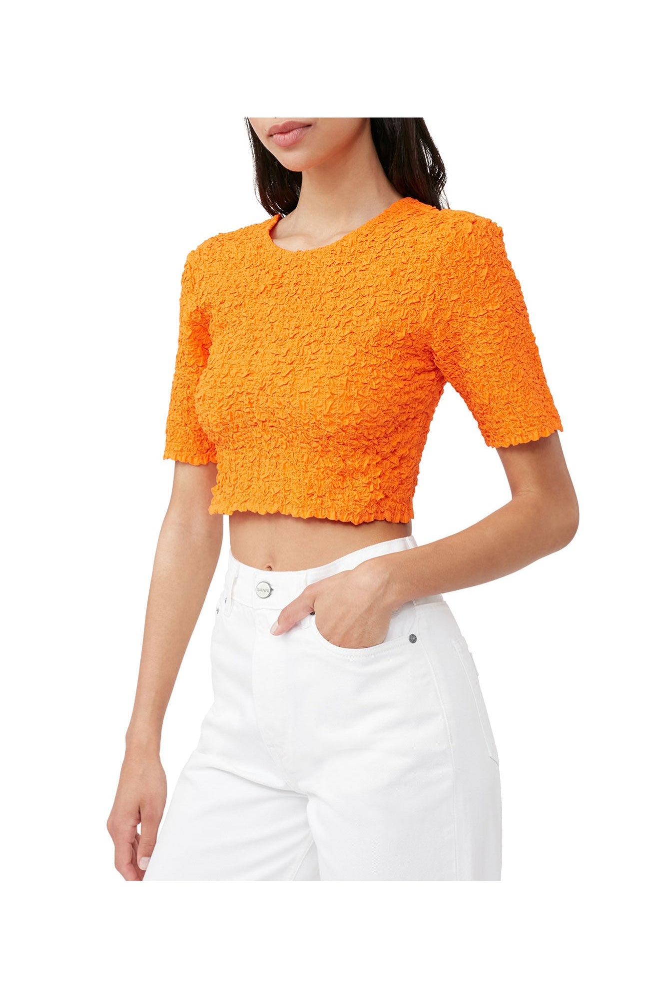 Cotton Poplin Cropped Smock Top | Vibrant Orange