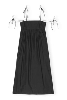 Cotton Poplin String Midi Dress | Black