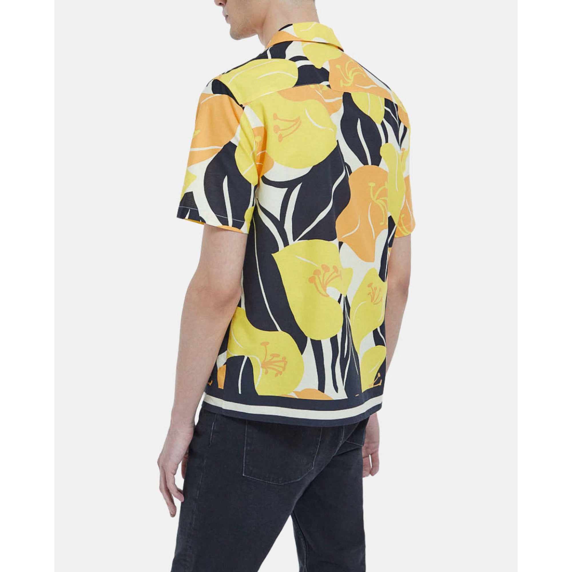 Cotton Shirt With Hibiscus Print | Men | Yellow Black