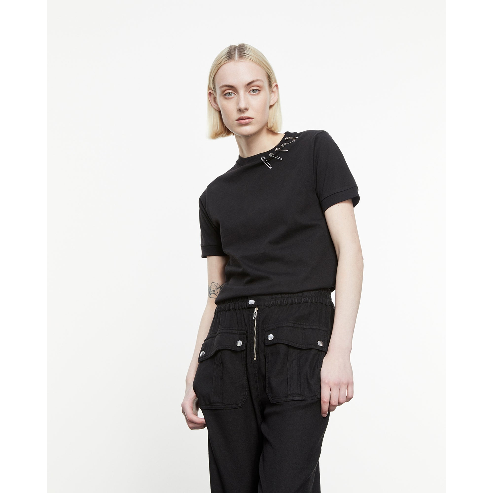 Cotton T-Shirt With Pins | Women | Black