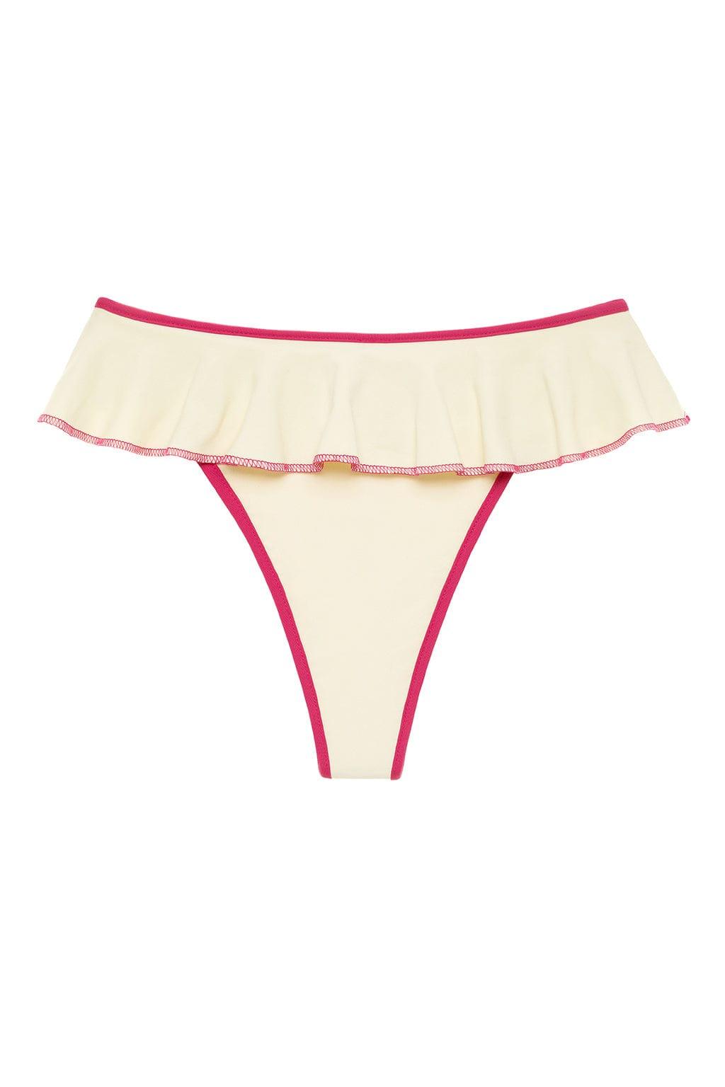 Tamarindo Ruffle Bikini Bottom | Cream Raspberry Binded