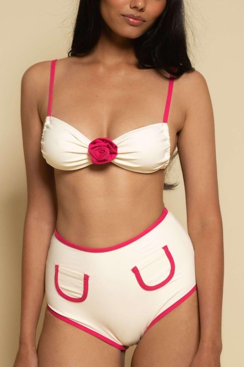 Polly Bikini Bottom | Cream Raspberry Binded