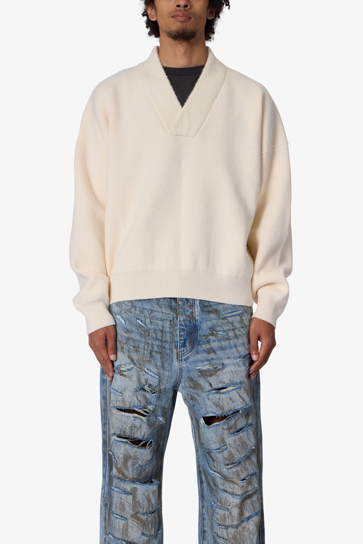 Crew V Neck Sweater | Cream