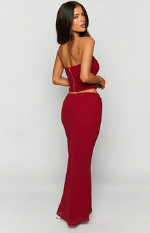 Crimson Rose Lace Maxi Skirt | Red