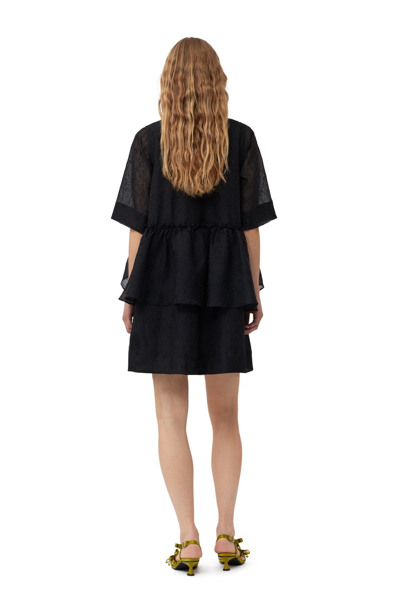 Crinkled Georgette Flounce Mini Dress | Black