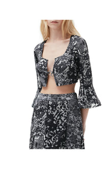 Crinkled Satin Cropped Blouse | Black