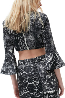 Crinkled Satin Cropped Blouse | Black